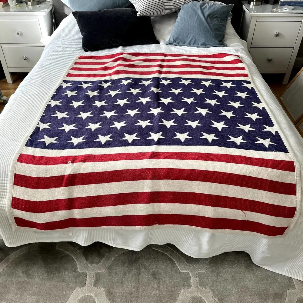 Vintage Stars and Stripes US Flag Cotton Double Sided Throw Blanket 48
